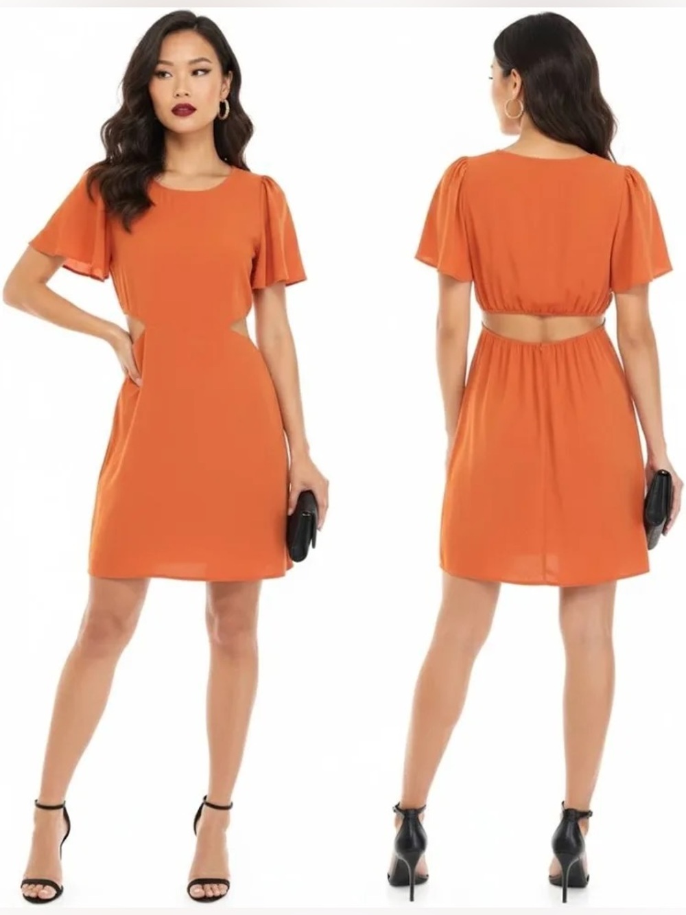 love, Fire Orange Cutout Short Sleeve Mini Dress